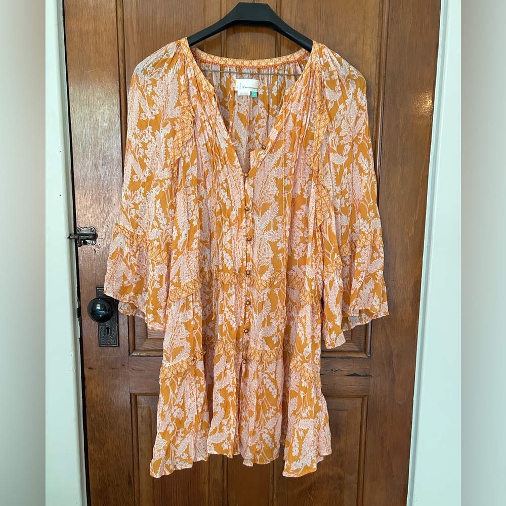 Anthropologie Orange and White Floral Tunic